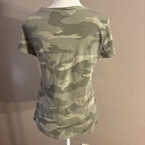 Athleta Green Camo Camouflage T-Shirt Crew Neck Short Cap Sleeve Women's Sz S - Picture 3 of 8